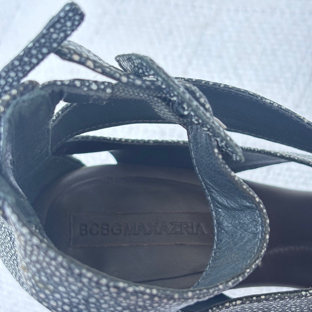 Women's 7.5B BCBGMAXAZRIA Strappy Peep Toe Chunky Platform Clubbing Heels - Picture 8 of 8